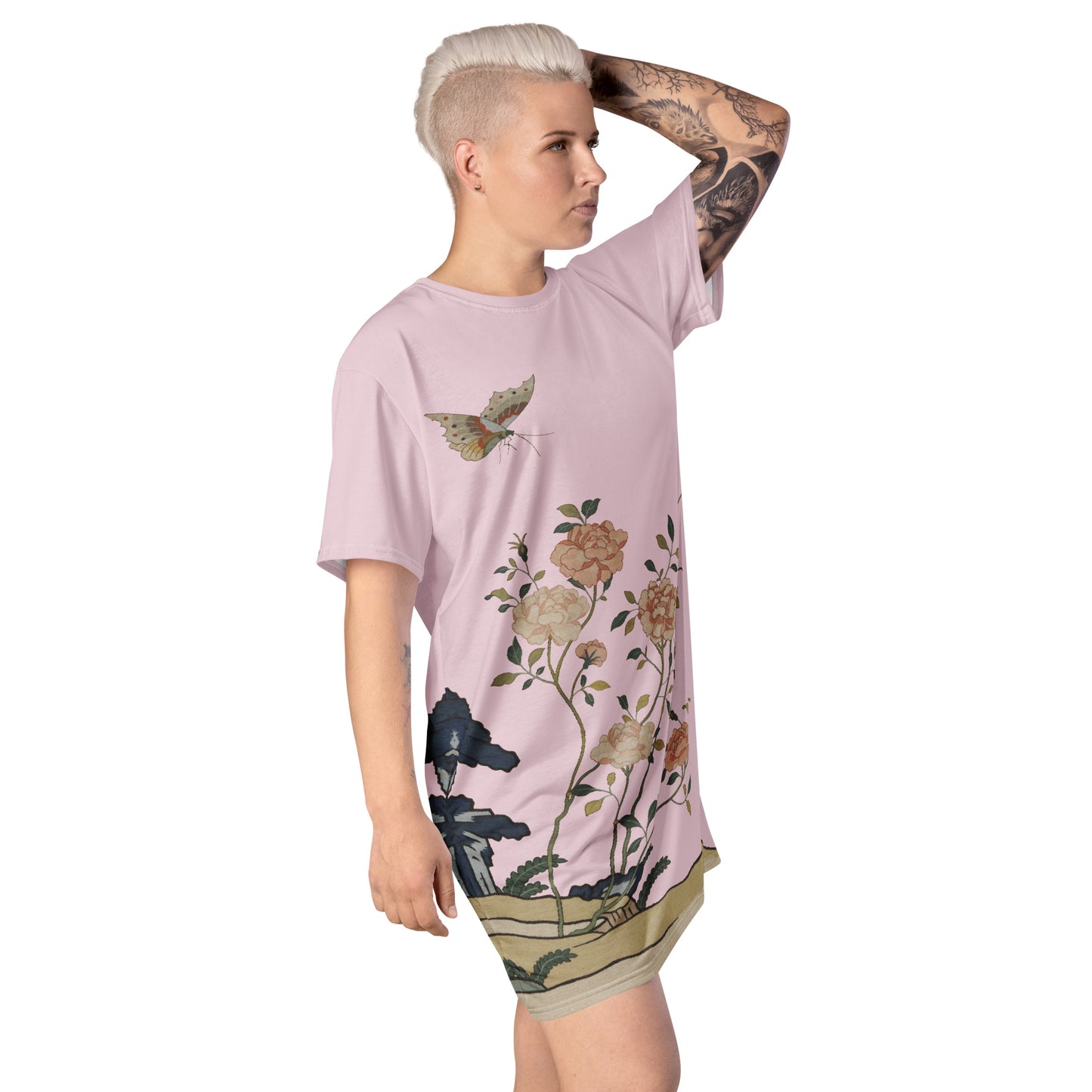 Kesi Flower Album｜Red Roses｜T-shirt dress｜Pale pinkish gray