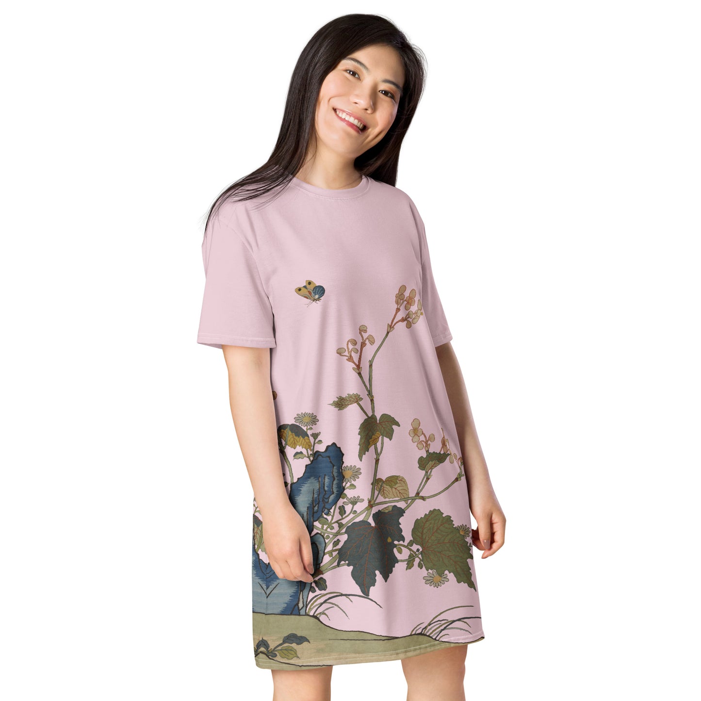 Kesi Flower Album｜Begonia Blossoms｜T-shirt dress｜Pale pinkish gray