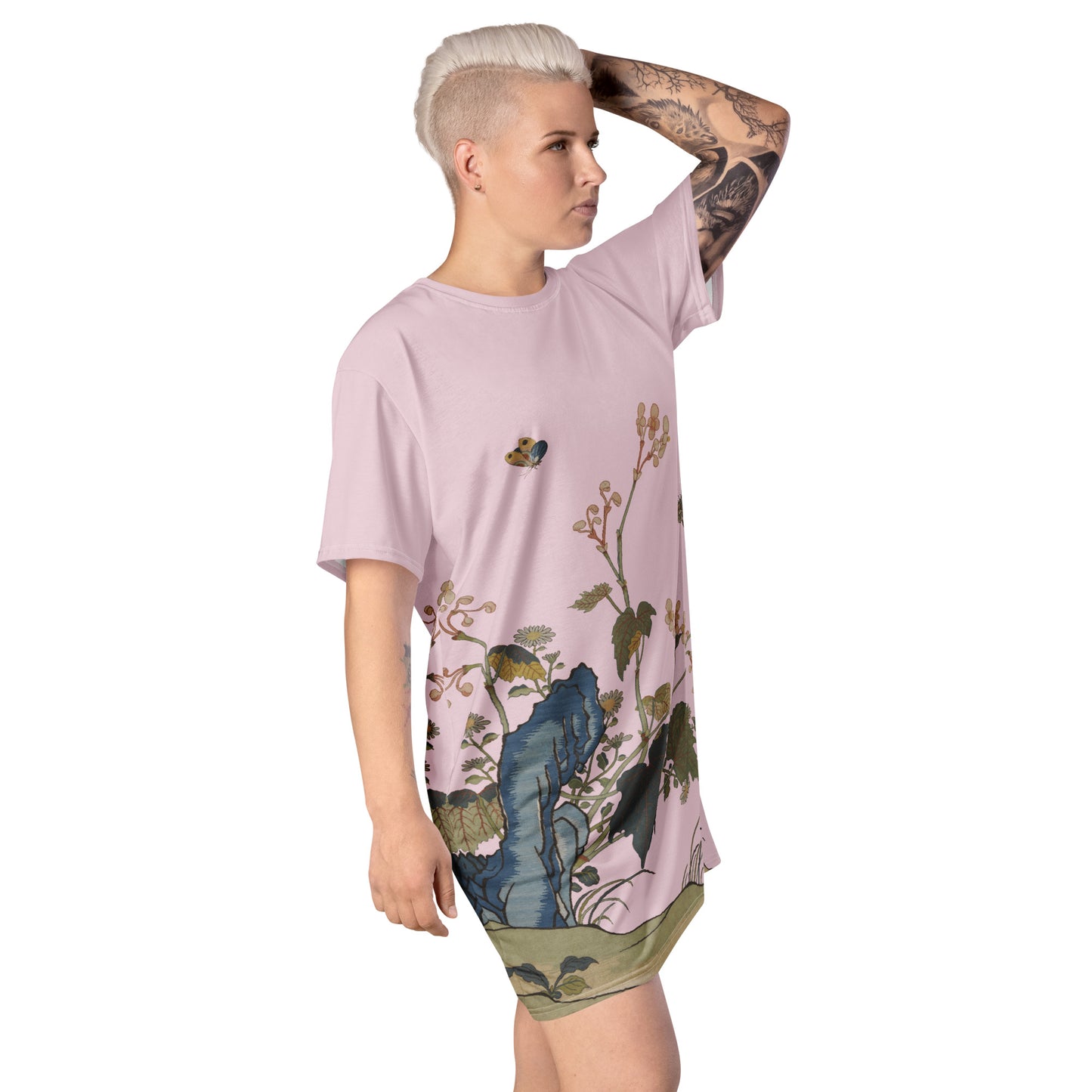 Kesi Flower Album｜Begonia Blossoms｜T-shirt dress｜Pale pinkish gray