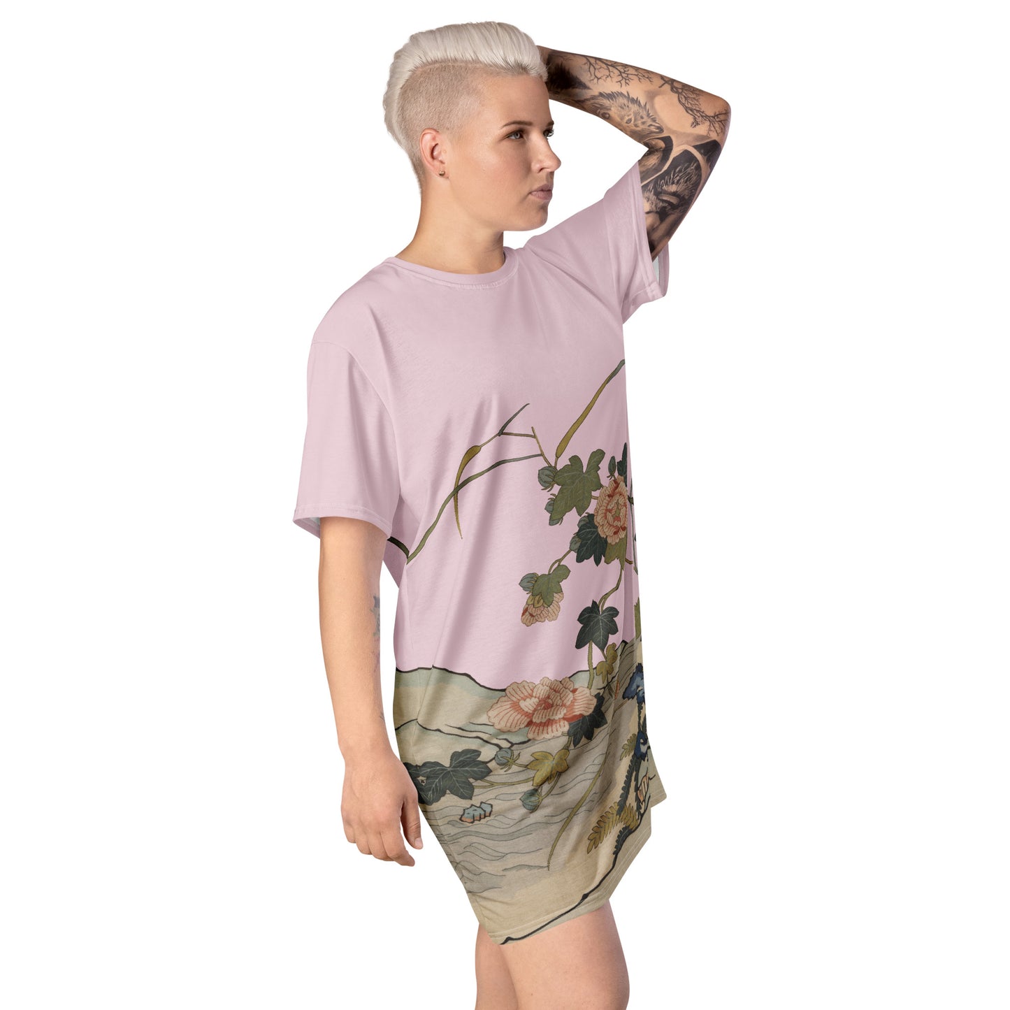 Kesi Flower Album｜Hibiscus by the Water｜T-shirt dress｜Pale pinkish gray