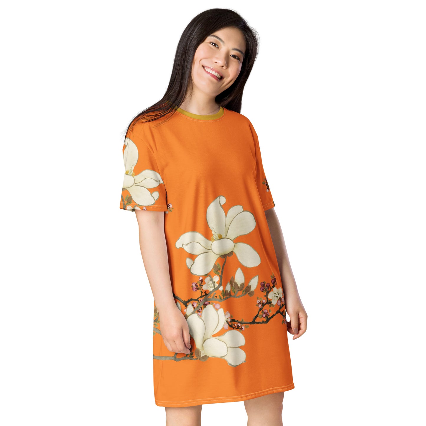 The Spirit of Flowers in Twelve Months｜Apricot and Lily Magnolia in Blossom｜T-shirt dress｜Orange