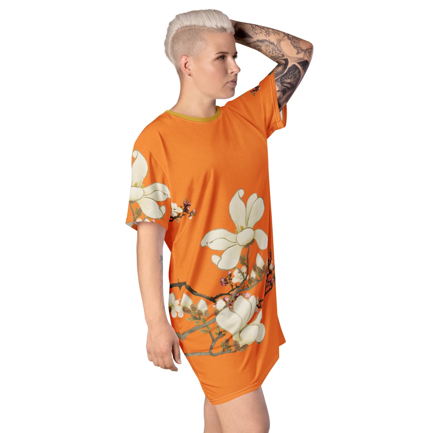 The Spirit of Flowers in Twelve Months｜Apricot and Lily Magnolia in Blossom｜T-shirt dress｜Orange