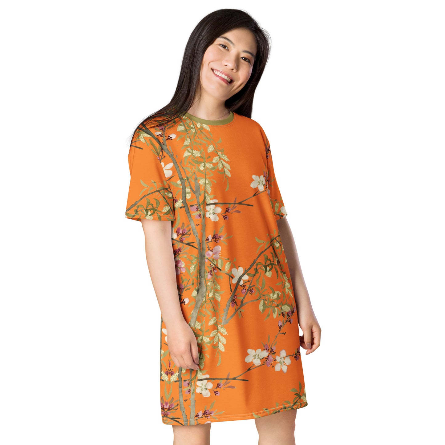 The Spirit of Flowers in Twelve Months｜Willow and Peach Blossom｜T-shirt dress｜Orange