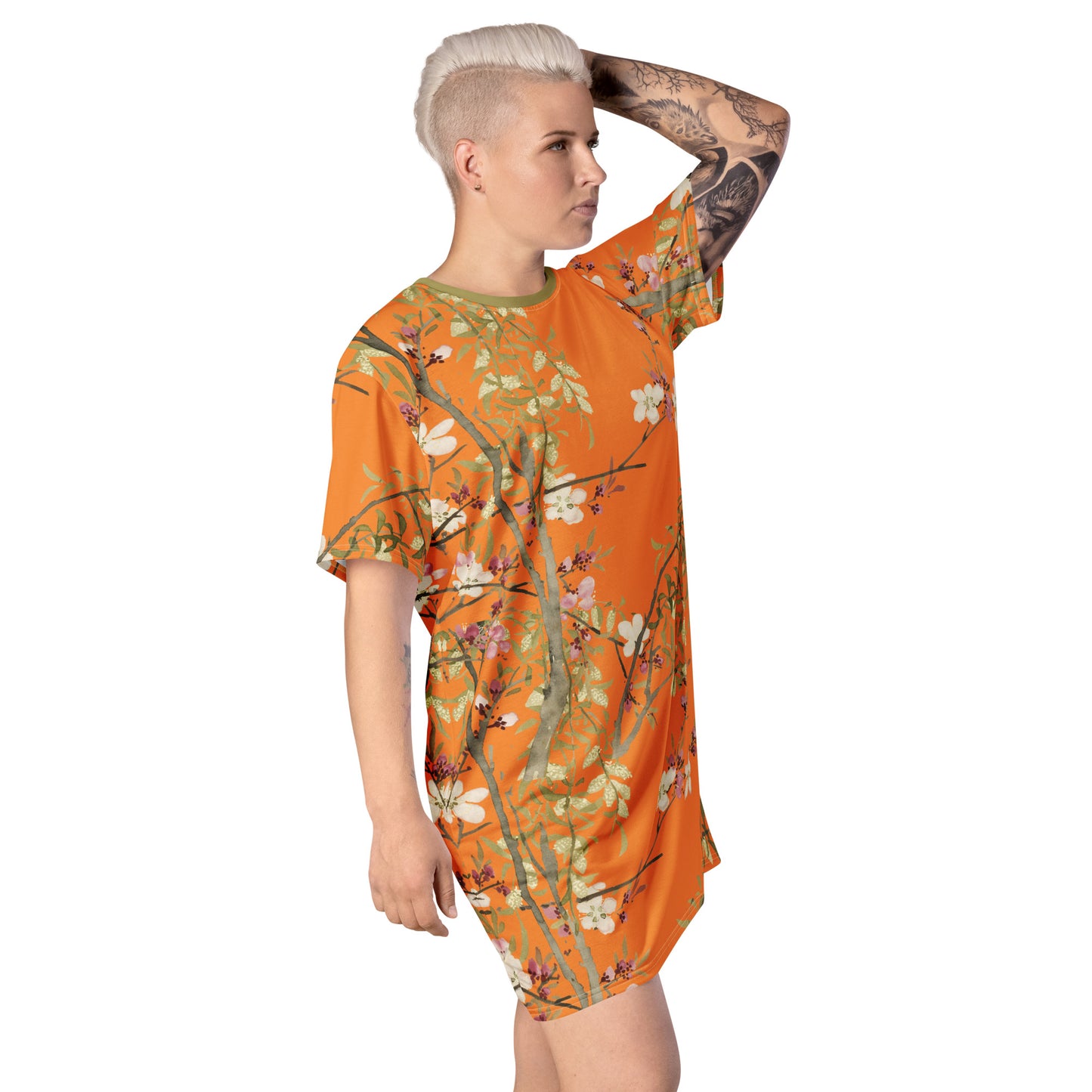 The Spirit of Flowers in Twelve Months｜Willow and Peach Blossom｜T-shirt dress｜Orange