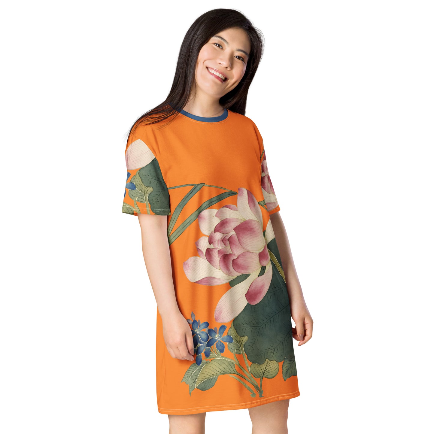 The Spirit of Flowers in Twelve Months｜Lotus in Bloom｜T-shirt dress｜Orange