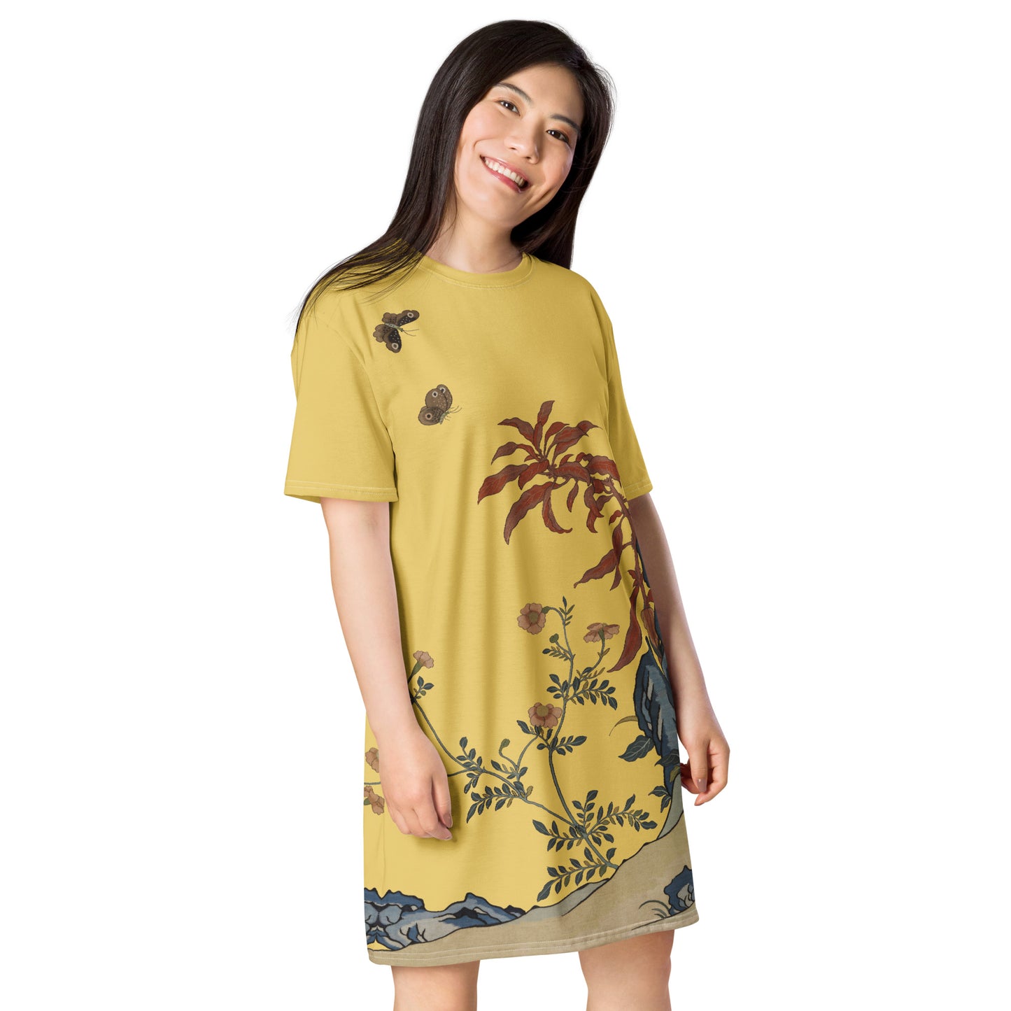 Kesi Flower Album｜Butterflies and Flowers｜T-shirt dress｜Gold