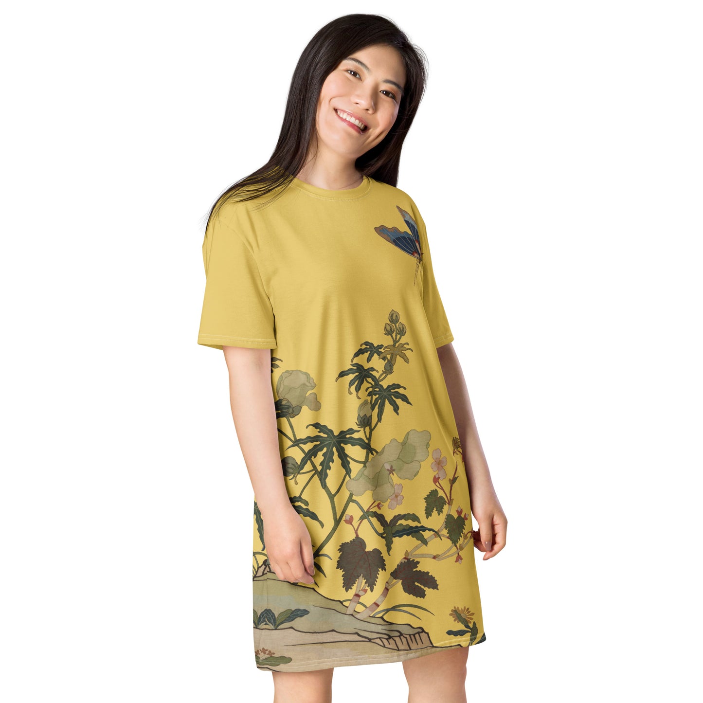 Kesi Flower Album｜Hibiscus and Begonia Blossoms｜T-shirt dress｜Gold