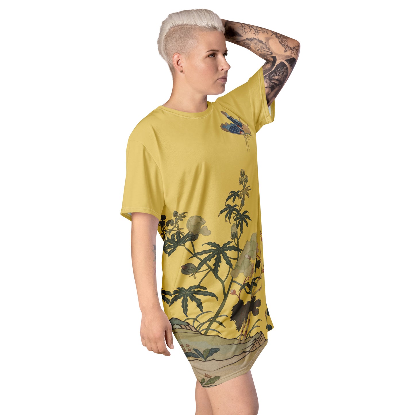 Kesi Flower Album｜Hibiscus and Begonia Blossoms｜T-shirt dress｜Gold