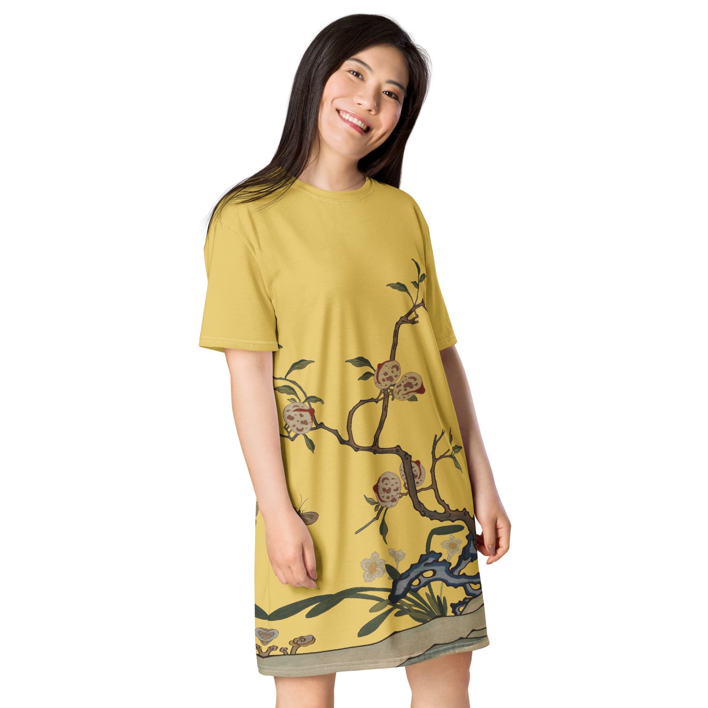 Kesi Flower Album｜Narcissus and Peaches｜T-shirt dress｜Gold