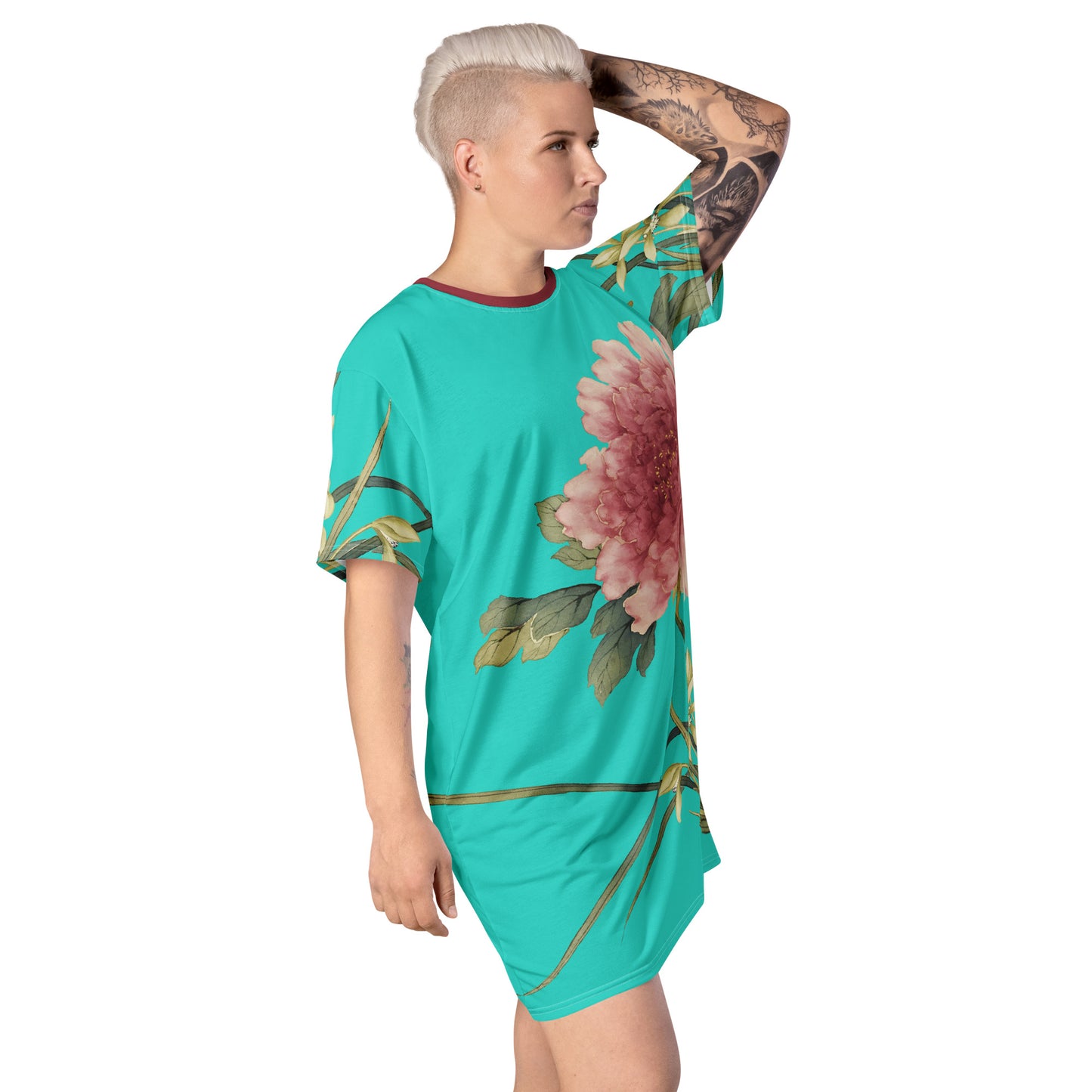 The Spirit of Flowers in Twelve Months｜Orchid and Tree Peony in Bloom｜T-shirt dress｜Turquoise