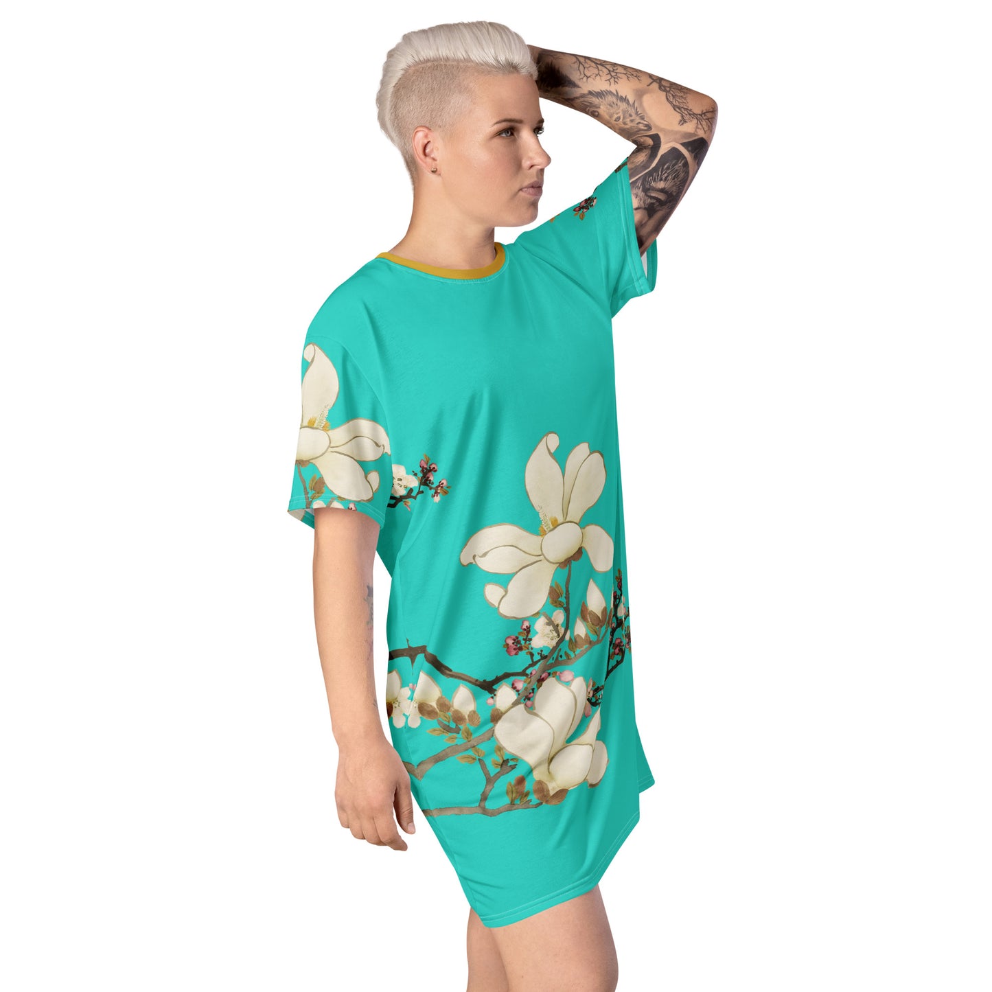 The Spirit of Flowers in Twelve Months｜Apricot and Lily Magnolia in Blossom｜T-shirt dress｜Turquoise