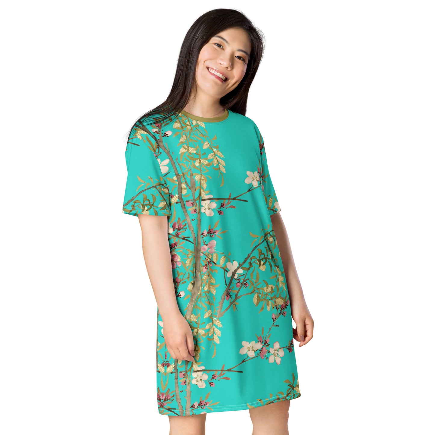 The Spirit of Flowers in Twelve Months｜Willow and Peach Blossom｜T-shirt dress｜Turquoise