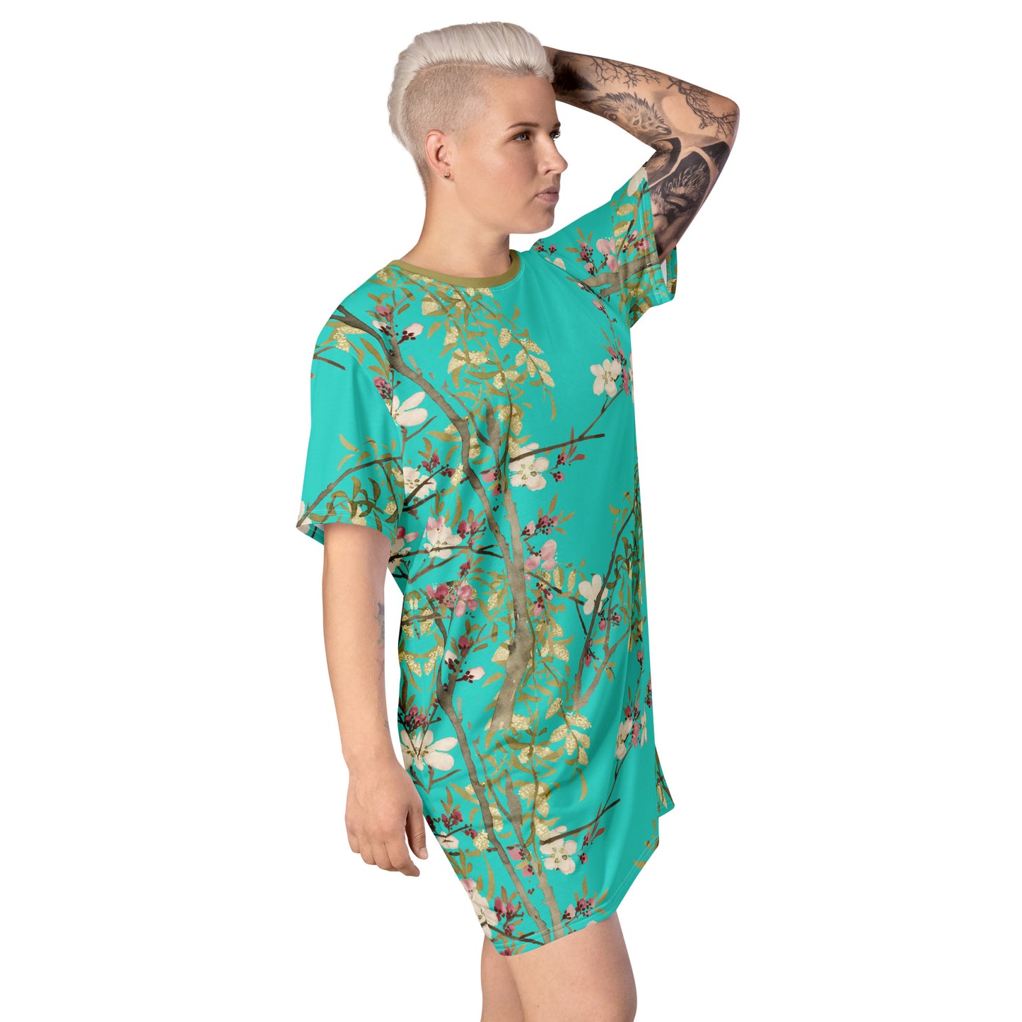 The Spirit of Flowers in Twelve Months｜Willow and Peach Blossom｜T-shirt dress｜Turquoise