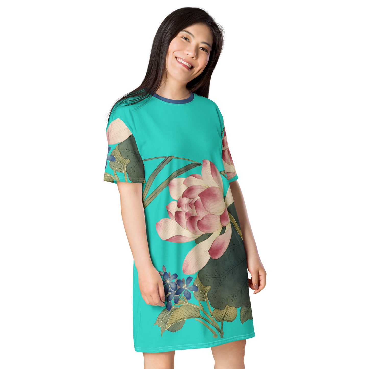 The Spirit of Flowers in Twelve Months｜Lotus in Bloom｜T-shirt dress｜Turquoise