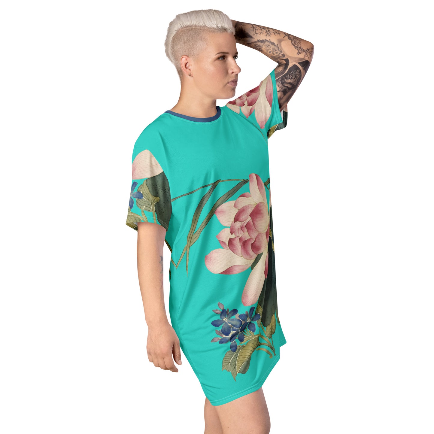 The Spirit of Flowers in Twelve Months｜Lotus in Bloom｜T-shirt dress｜Turquoise