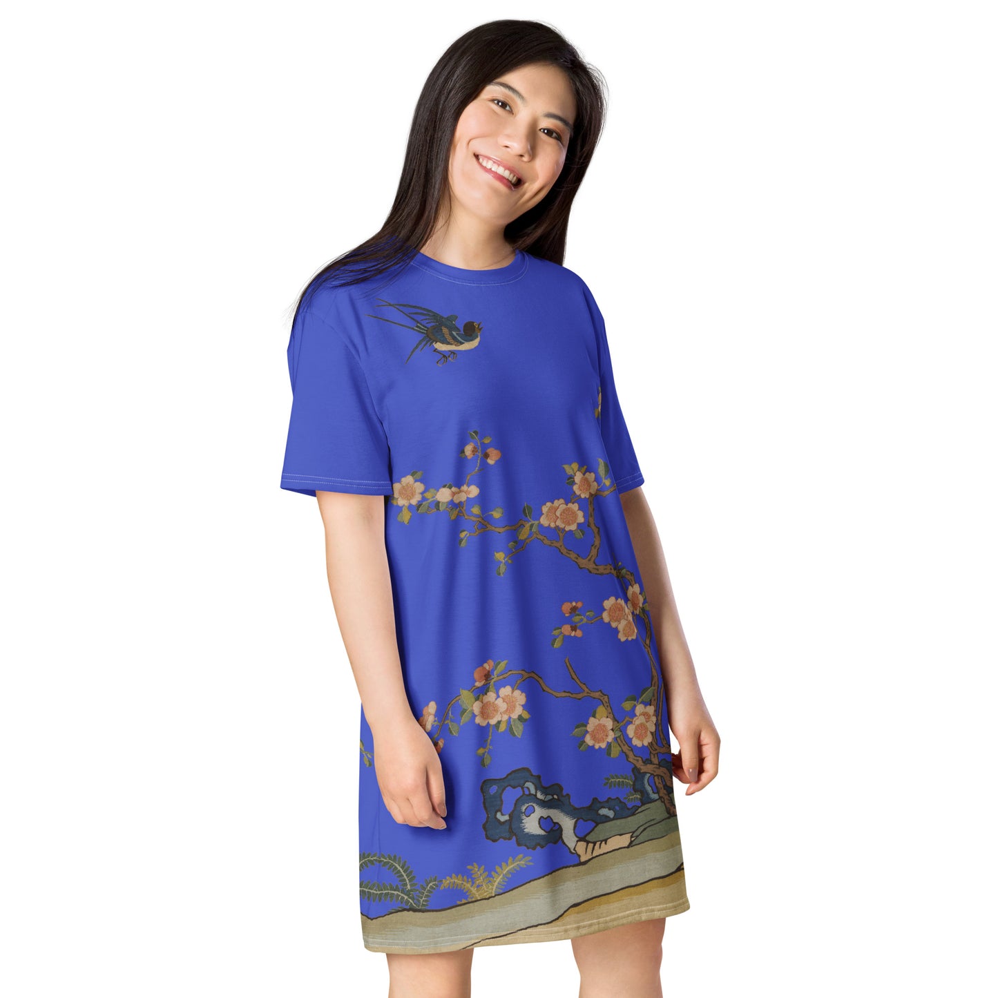 Kesi Flower Album｜Swallow in Flight, Harbinger of Spring｜T-shirt dress｜Royal blue