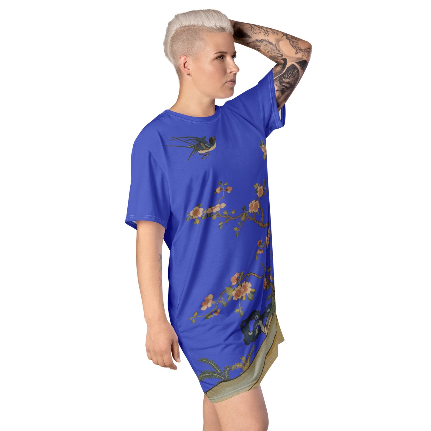 Kesi Flower Album｜Swallow in Flight, Harbinger of Spring｜T-shirt dress｜Royal blue