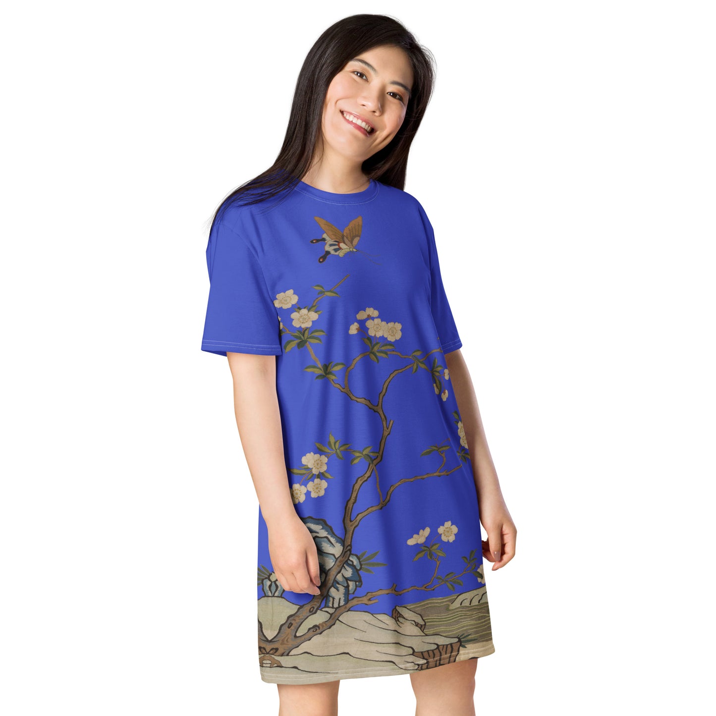 Kesi Flower Album｜Plum Blossoms and Butterfly｜T-shirt dress｜Royal blue