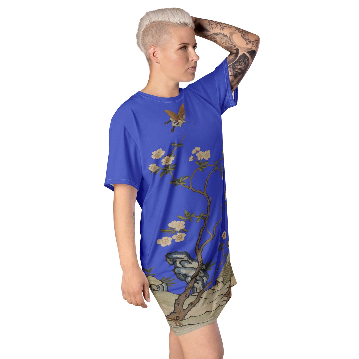 Kesi Flower Album｜Plum Blossoms and Butterfly｜T-shirt dress｜Royal blue