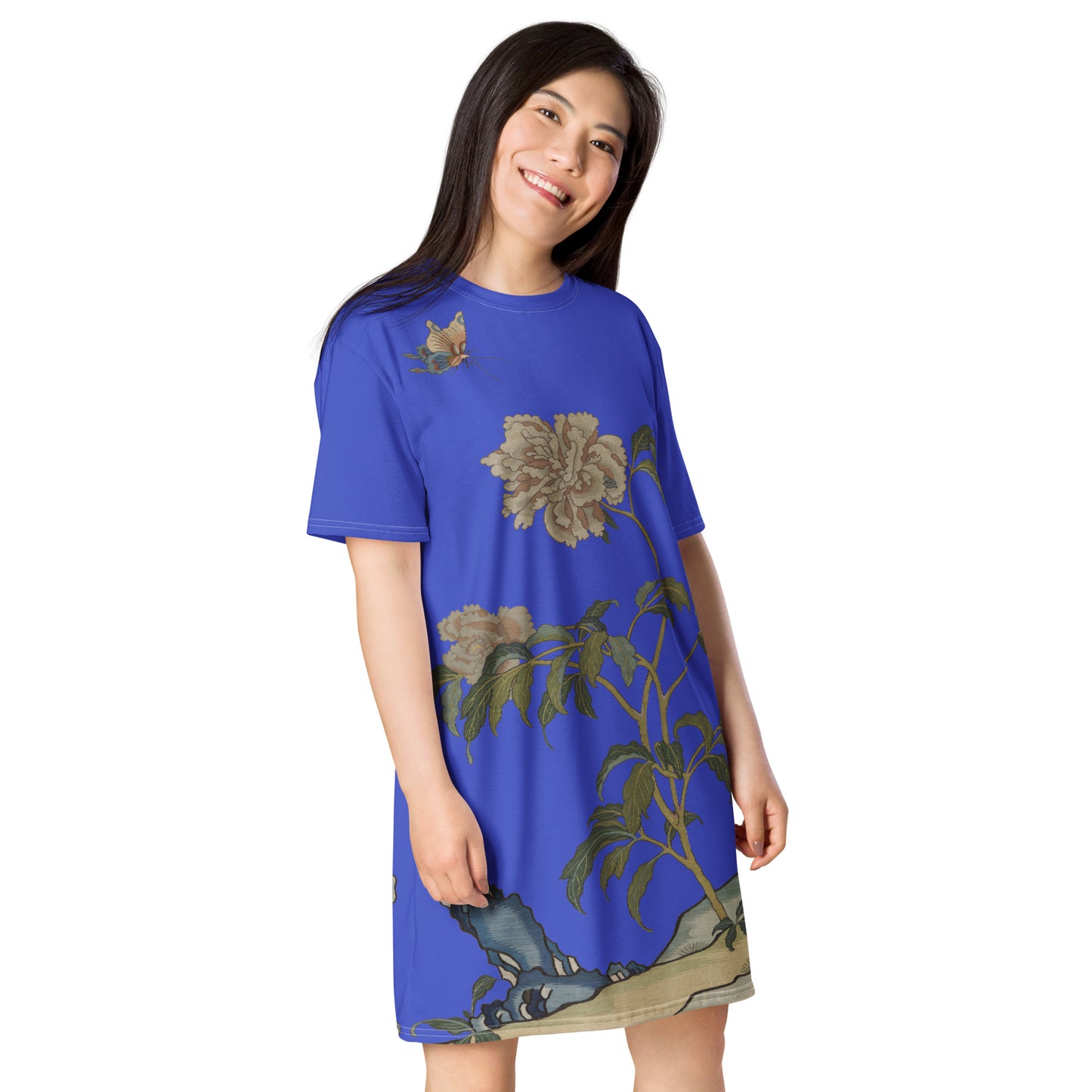 Kesi Flower Album｜Peonies and Butterfly｜T-shirt dress｜Royal blue