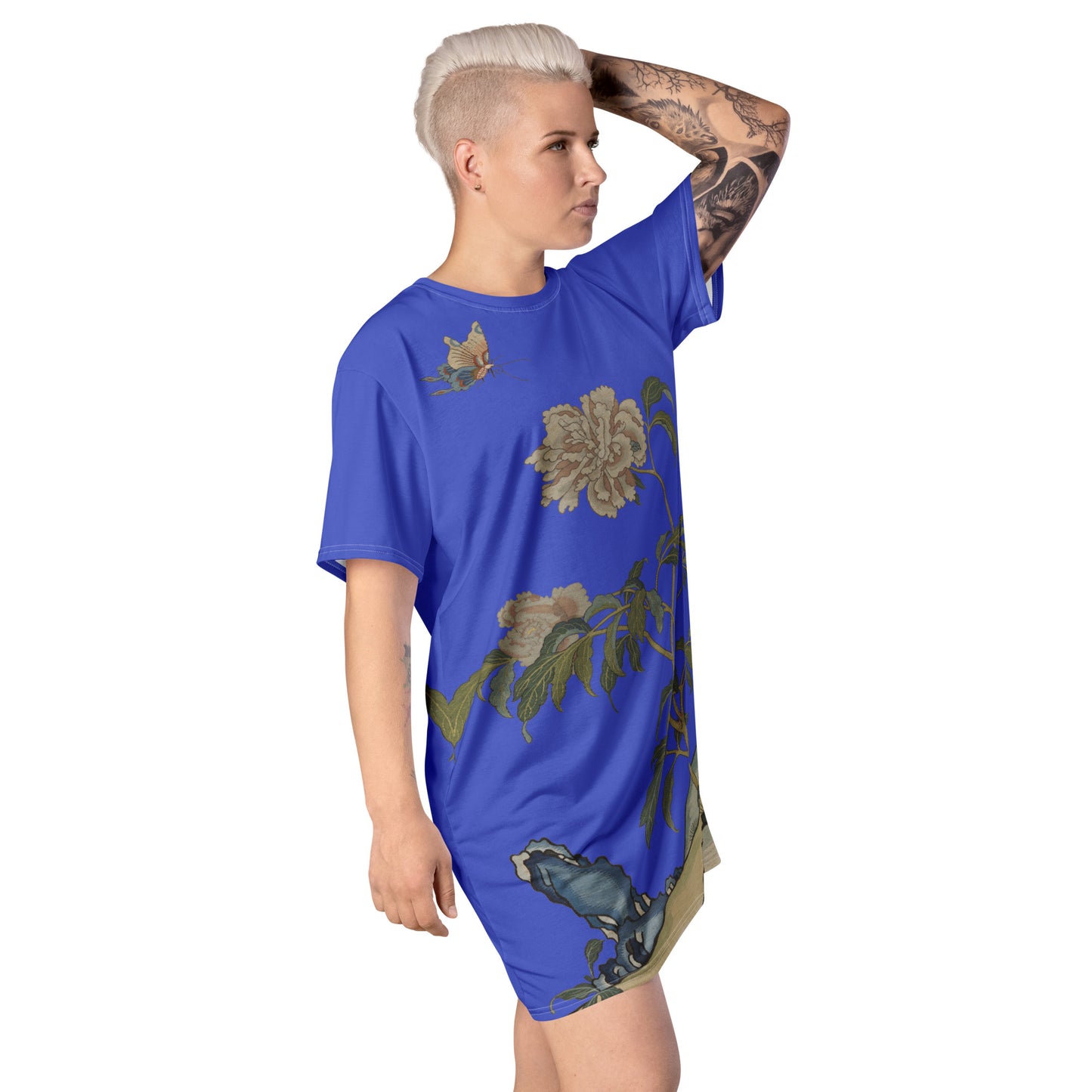 Kesi Flower Album｜Peonies and Butterfly｜T-shirt dress｜Royal blue