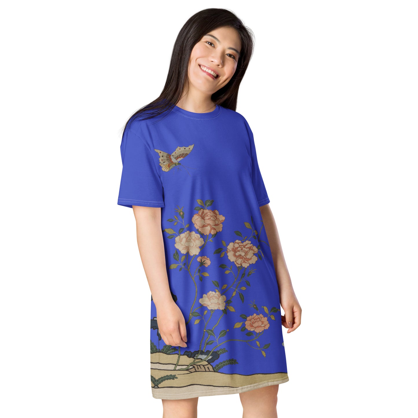 Kesi Flower Album｜Red Roses｜T-shirt dress｜Royal blue