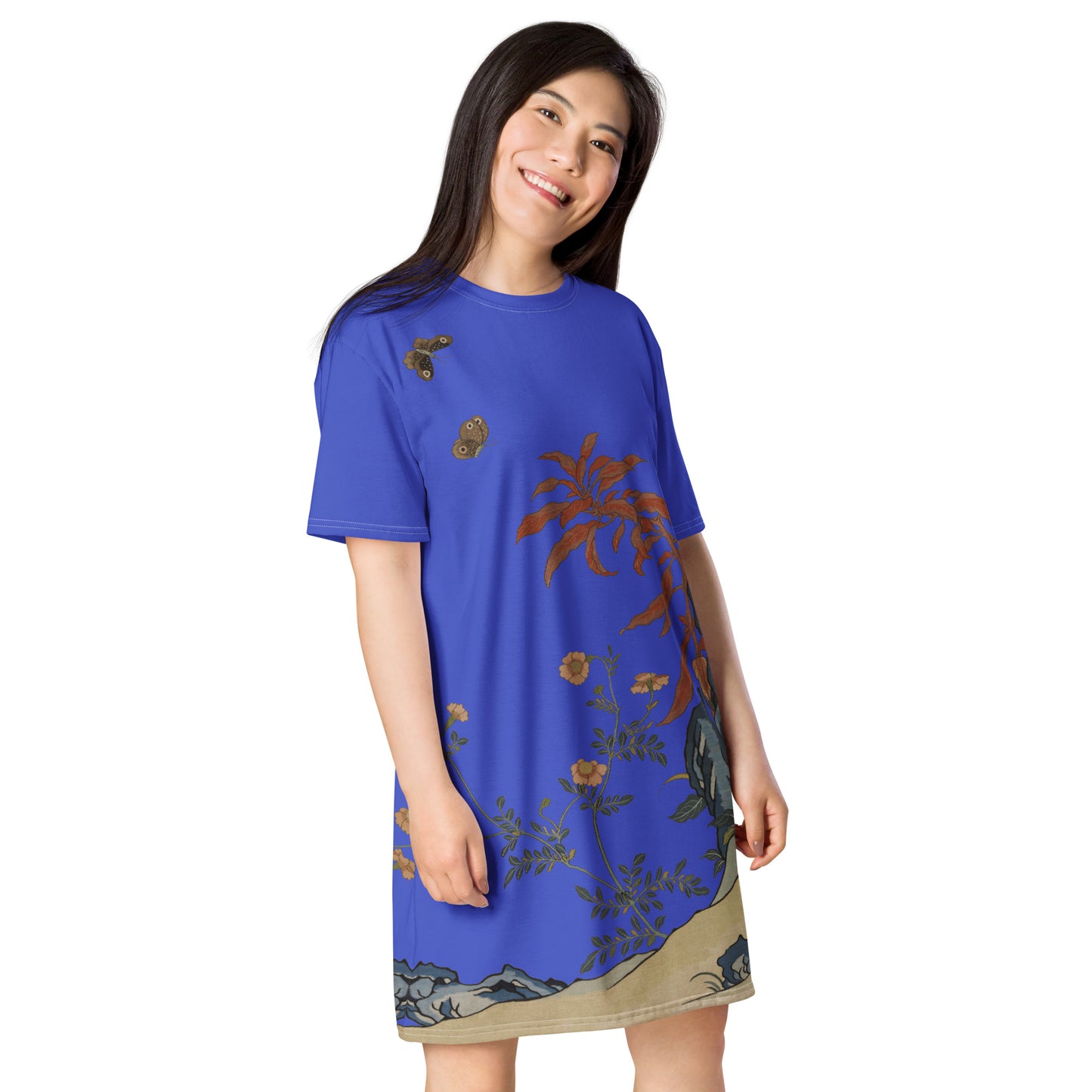 Kesi Flower Album｜Butterflies and Flowers｜T-shirt dress｜Royal blue