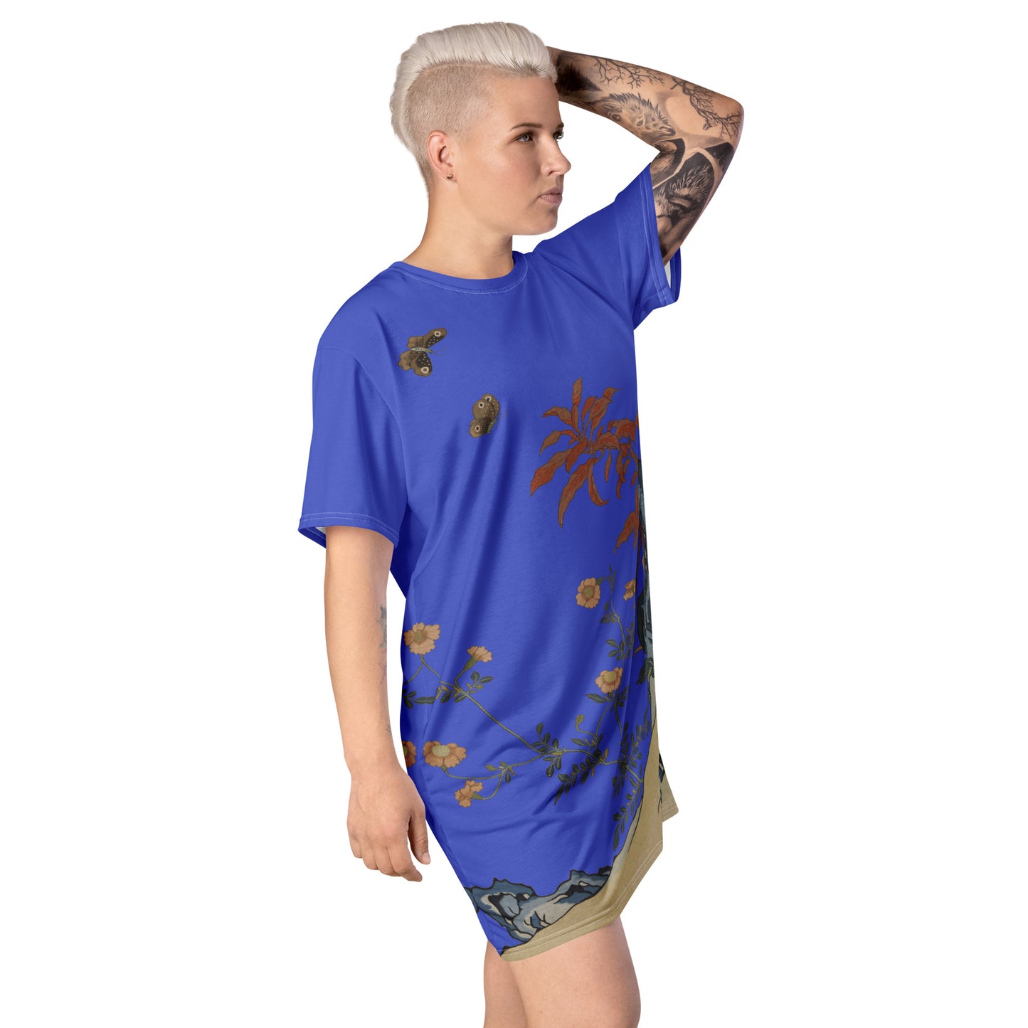 Kesi Flower Album｜Butterflies and Flowers｜T-shirt dress｜Royal blue