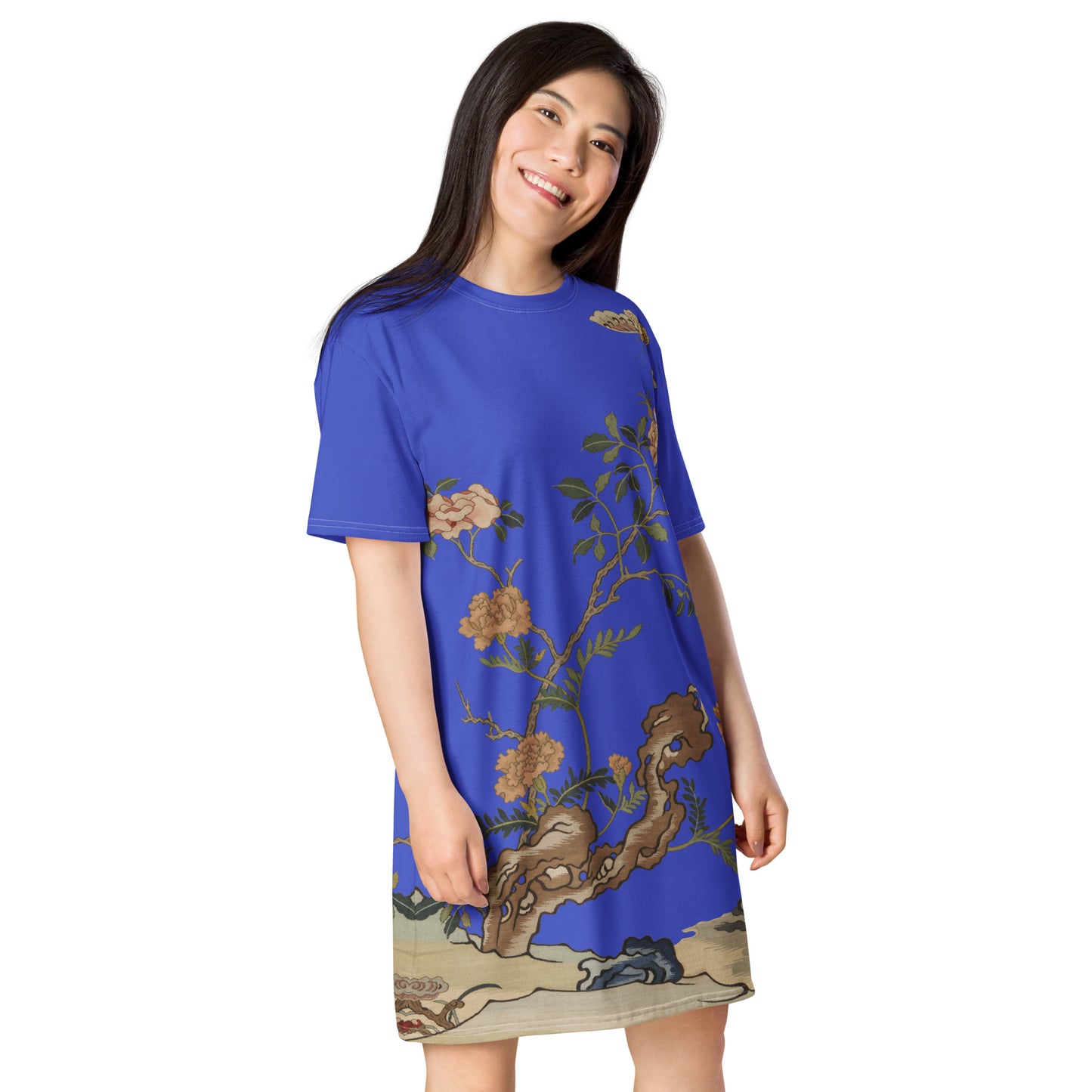 Kesi Flower Album｜Camellia and Butterfly｜T-shirt dress｜Royal blue