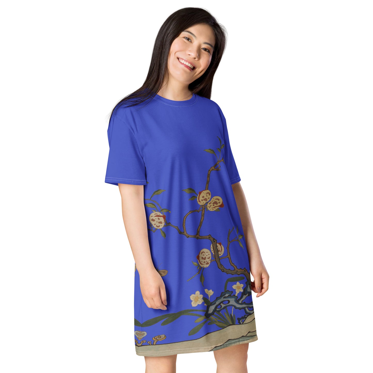 Kesi Flower Album｜Narcissus and Peaches｜T-shirt dress｜Royal blue