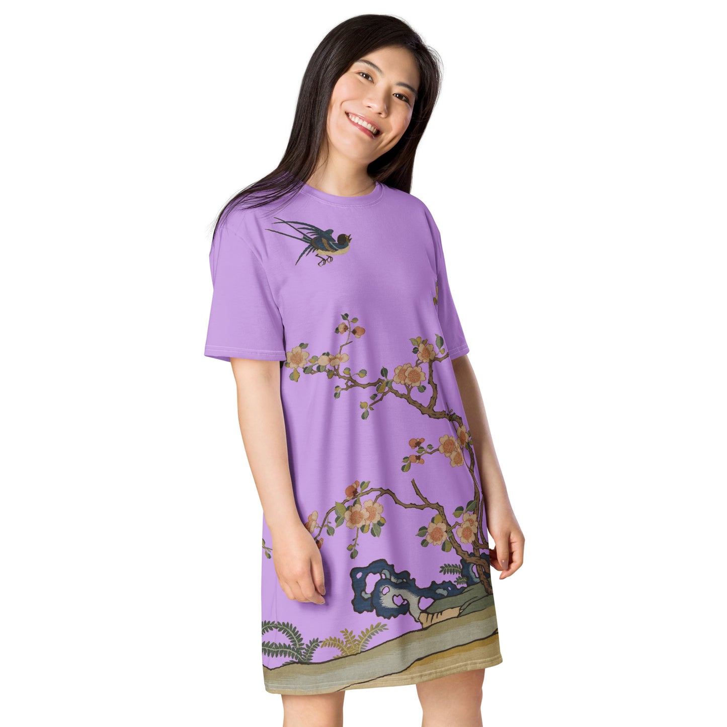 Kesi Flower Album｜Swallow in Flight, Harbinger of Spring｜T-shirt dress｜Lilac