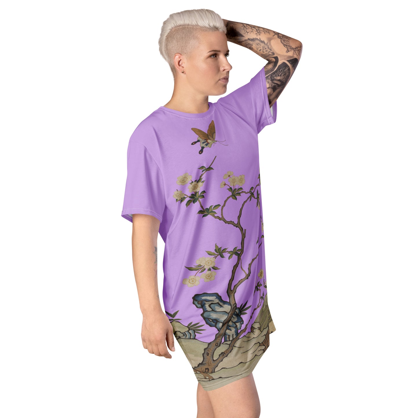 Kesi Flower Album｜Plum Blossoms and Butterfly｜T-shirt dress｜Lilac