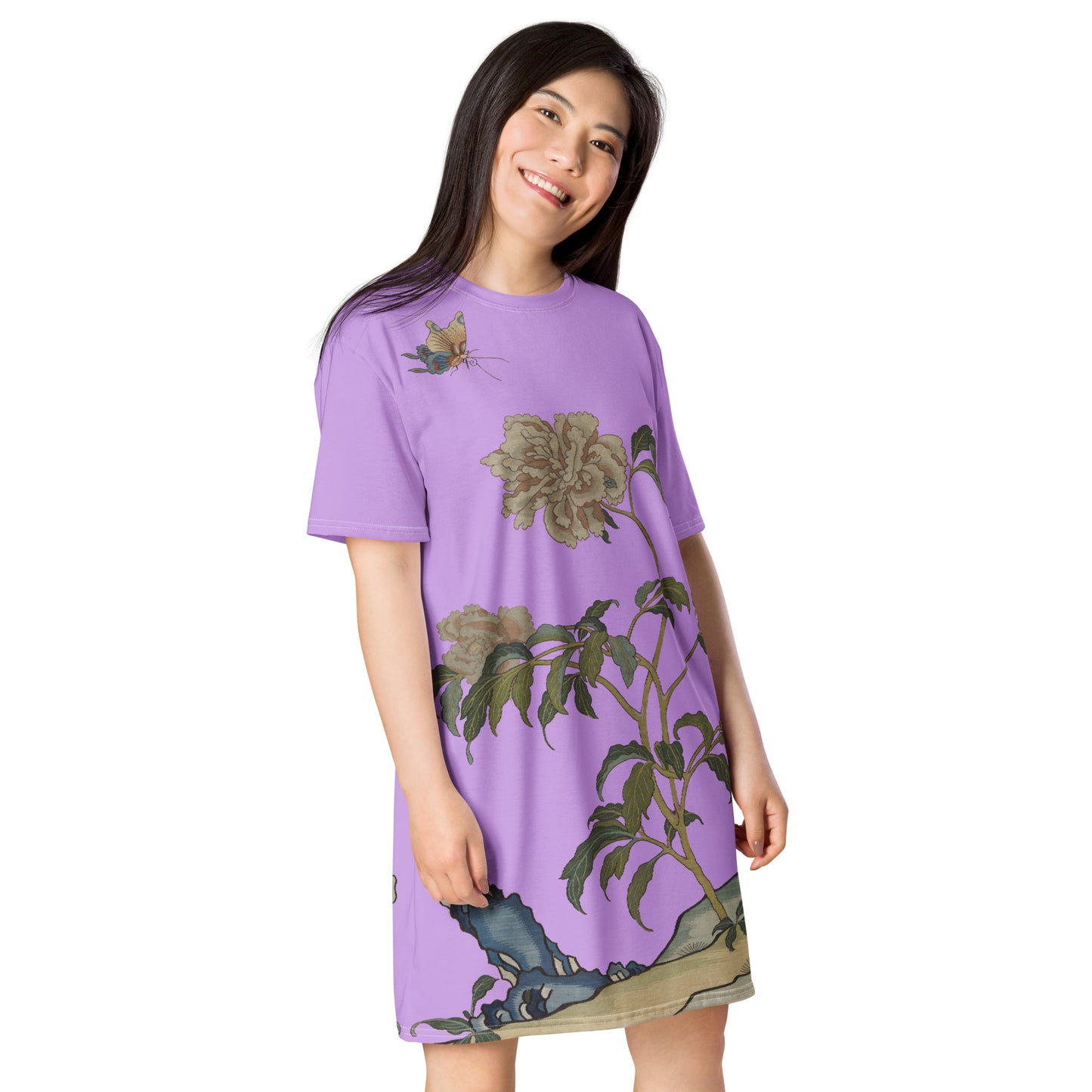 Kesi Flower Album｜Peonies and Butterfly｜T-shirt dress｜Lilac