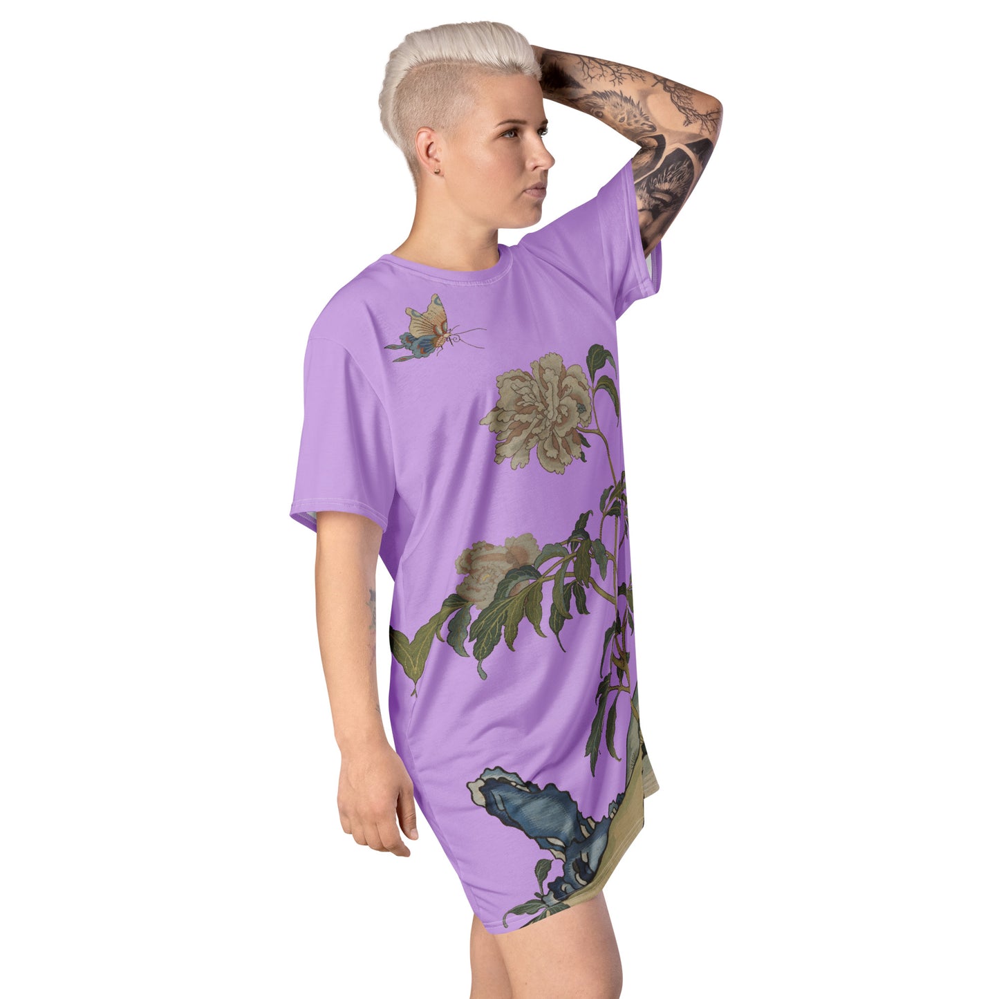 Kesi Flower Album｜Peonies and Butterfly｜T-shirt dress｜Lilac