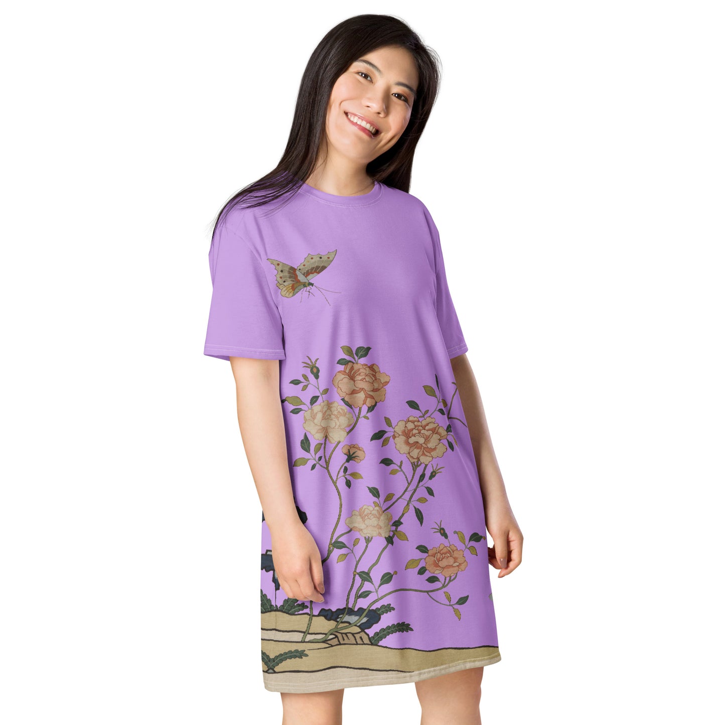 Kesi Flower Album｜Red Roses｜T-shirt dress｜Lilac