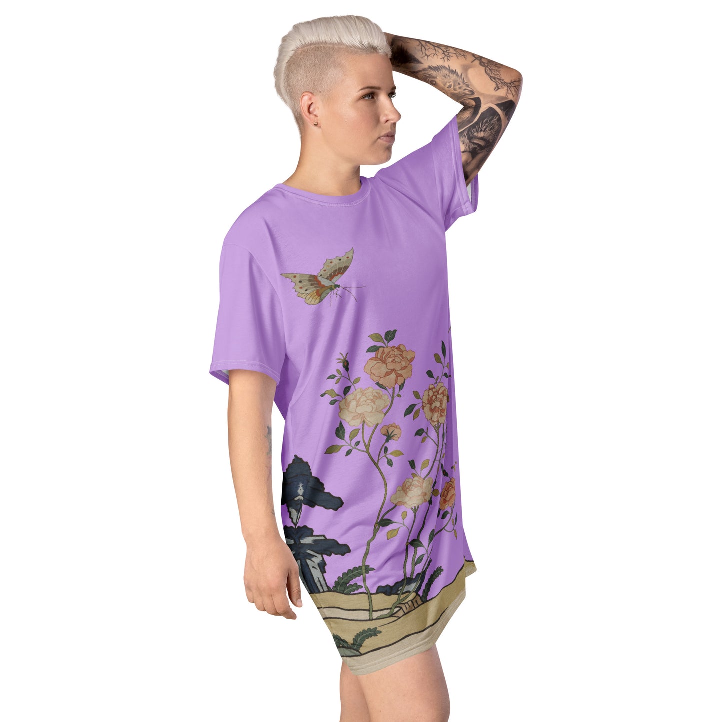 Kesi Flower Album｜Red Roses｜T-shirt dress｜Lilac