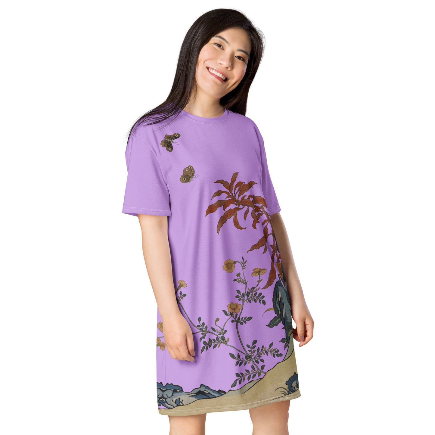 Kesi Flower Album｜Butterflies and Flowers｜T-shirt dress｜Lilac