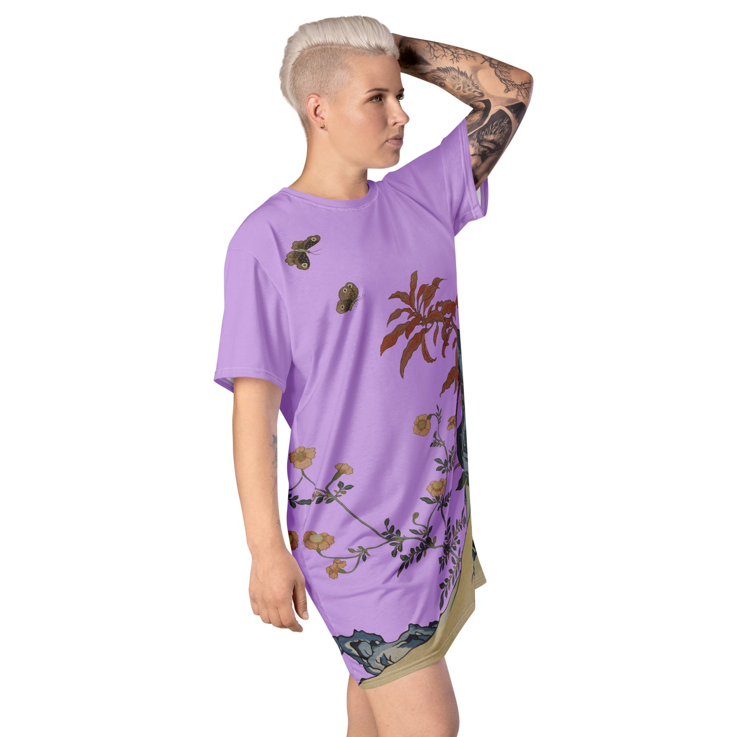 Kesi Flower Album｜Butterflies and Flowers｜T-shirt dress｜Lilac