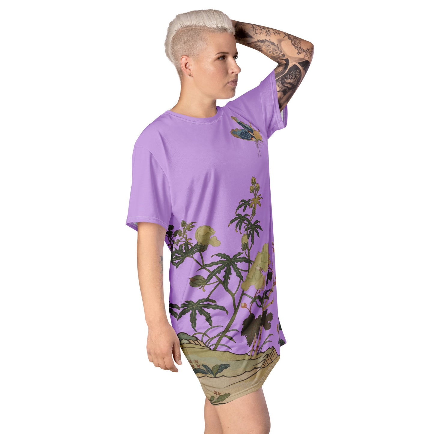 Kesi Flower Album｜Hibiscus and Begonia Blossoms｜T-shirt dress｜Lilac