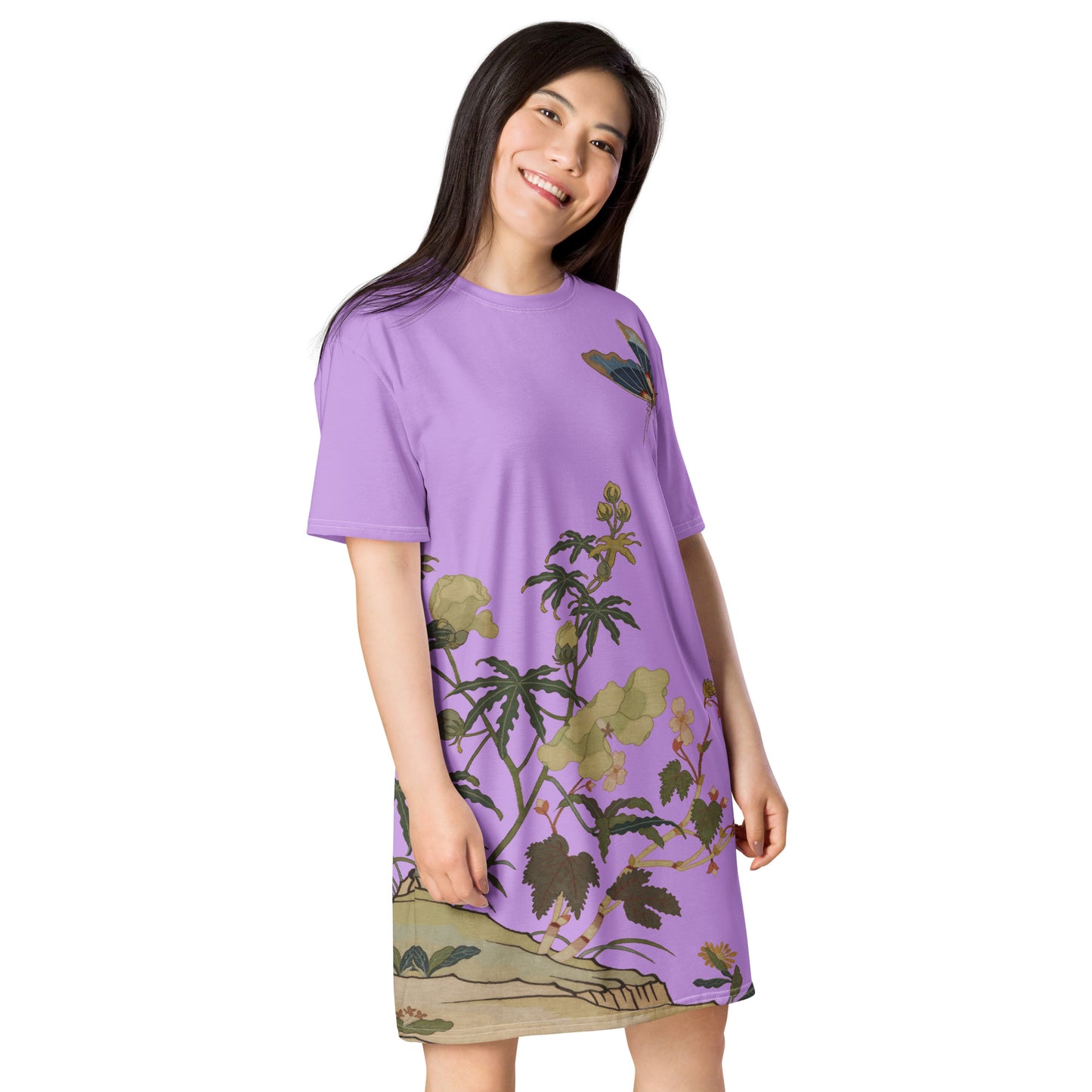 Kesi Flower Album｜Hibiscus and Begonia Blossoms｜T-shirt dress｜Lilac