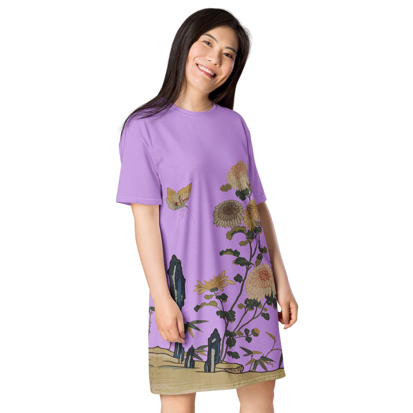 Kesi Flower Album｜Chrysanthemums and Butterflies｜T-shirt dress｜Lilac