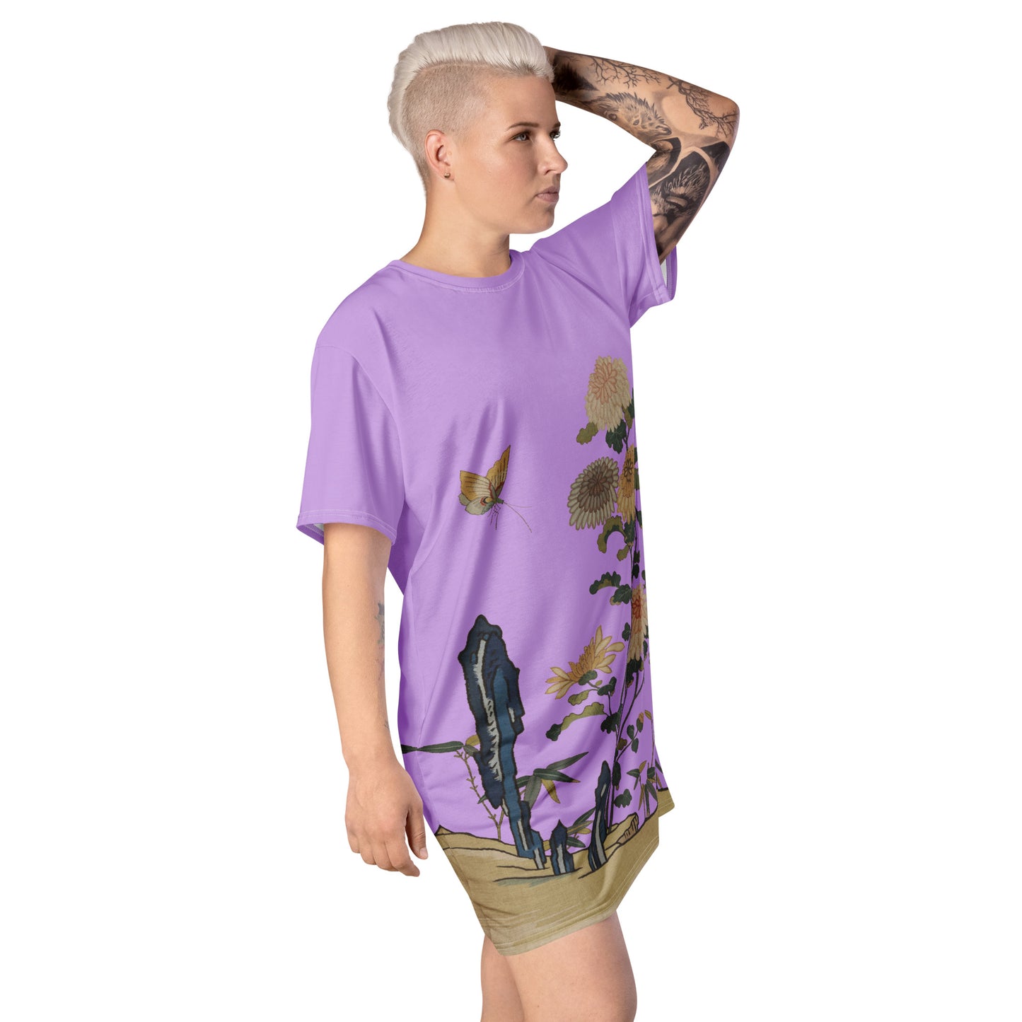 Kesi Flower Album｜Chrysanthemums and Butterflies｜T-shirt dress｜Lilac