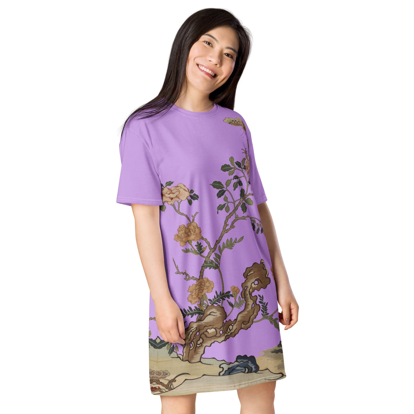 Kesi Flower Album｜Camellia and Butterfly｜T-shirt dress｜Lilac