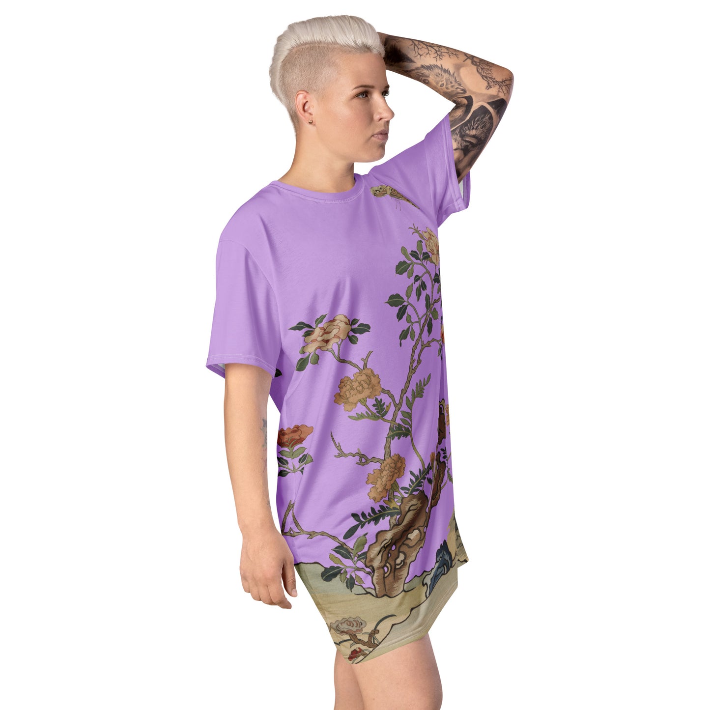 Kesi Flower Album｜Camellia and Butterfly｜T-shirt dress｜Lilac