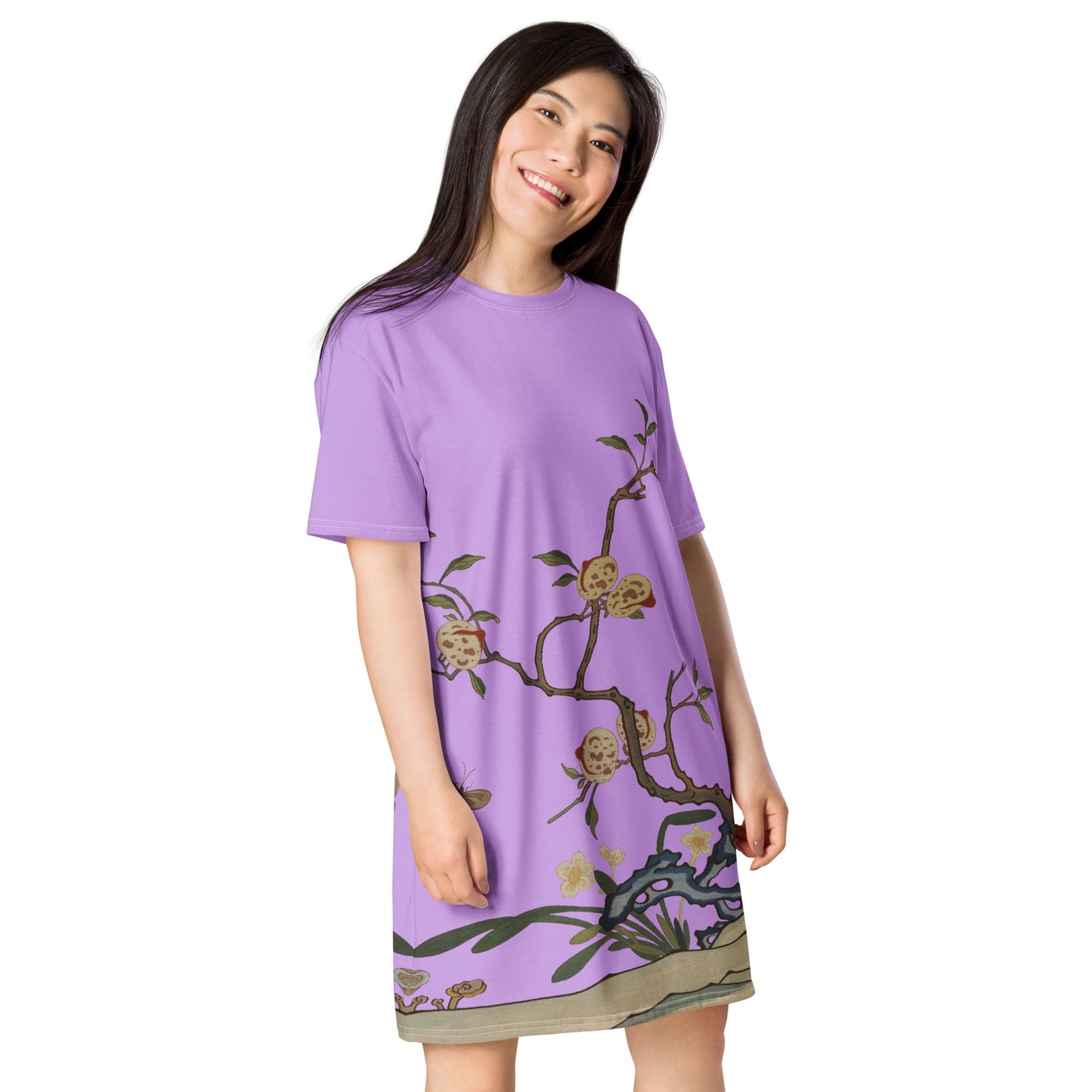 Kesi Flower Album｜Narcissus and Peaches｜T-shirt dress｜Lilac