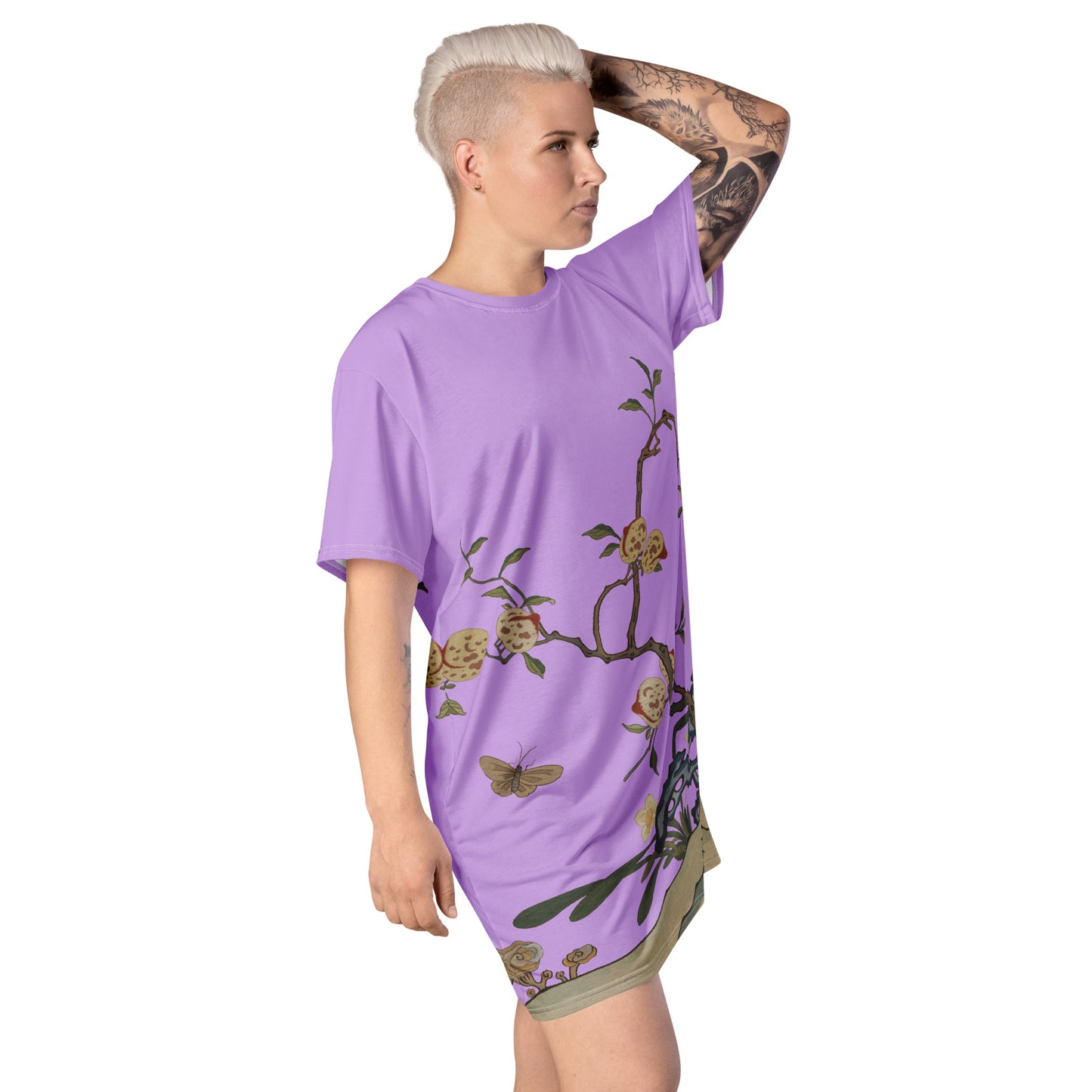 Kesi Flower Album｜Narcissus and Peaches｜T-shirt dress｜Lilac