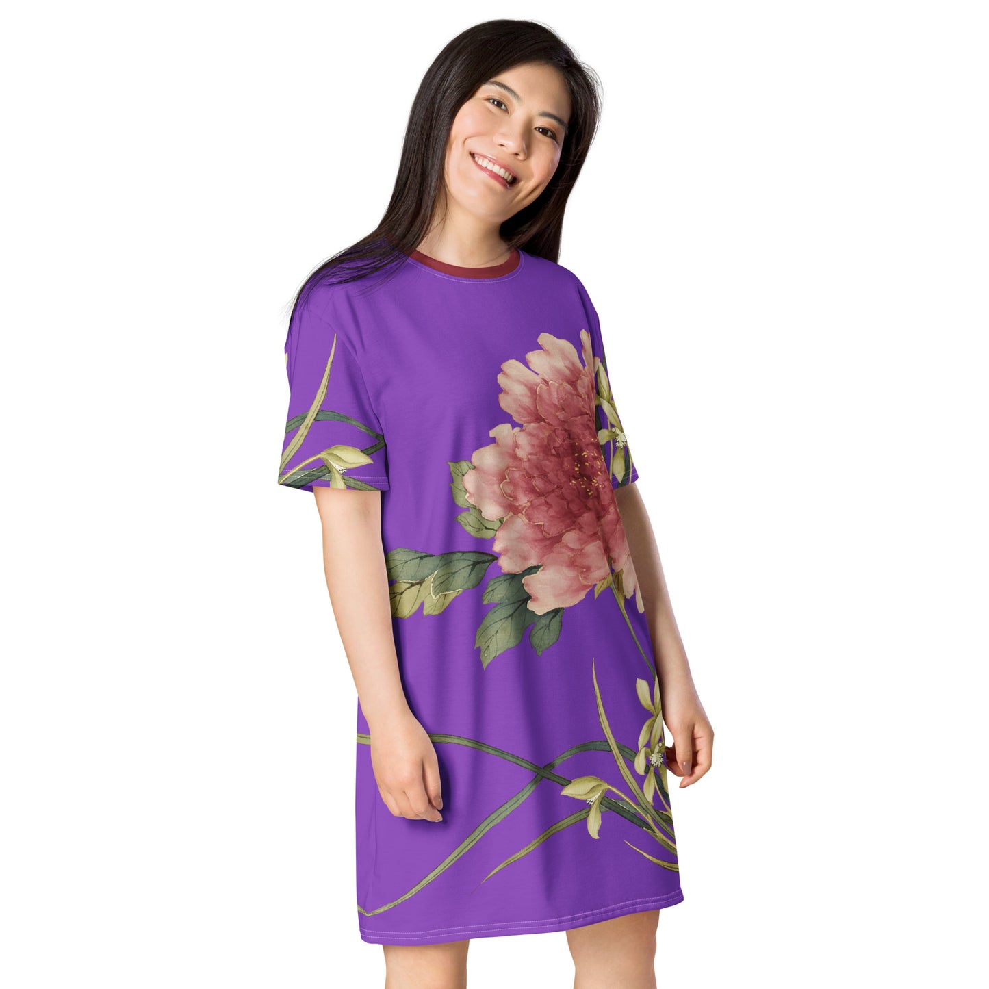 The Spirit of Flowers in Twelve Months｜Orchid and Tree Peony in Bloom｜T-shirt dress｜Purple