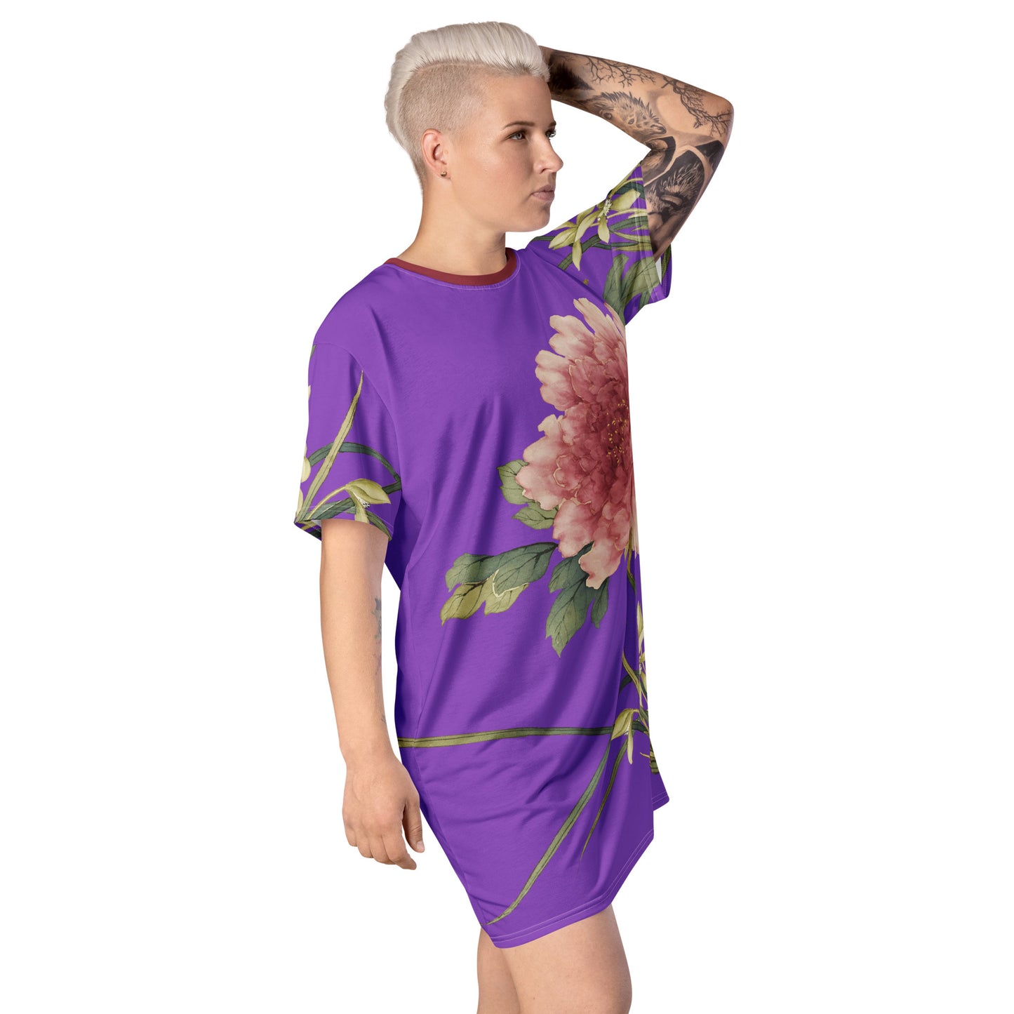 The Spirit of Flowers in Twelve Months｜Orchid and Tree Peony in Bloom｜T-shirt dress｜Purple