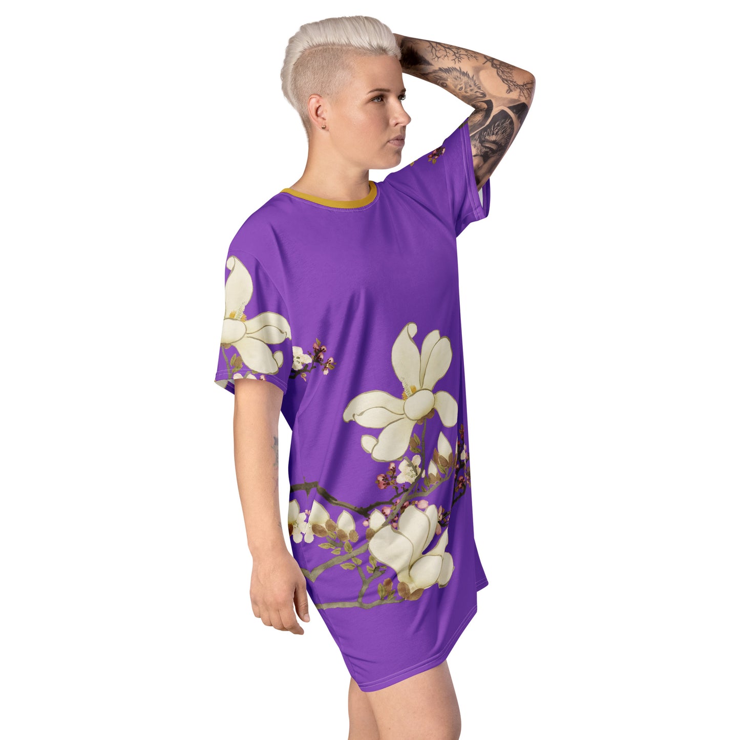 The Spirit of Flowers in Twelve Months｜Apricot and Lily Magnolia in Blossom｜T-shirt dress｜Purple