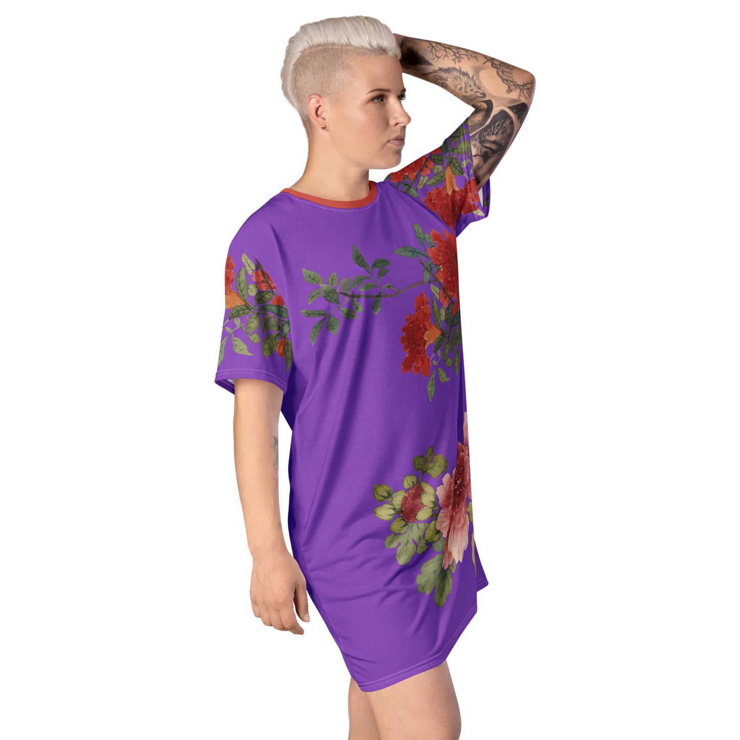 The Spirit of Flowers in Twelve Months｜Hollyhock and Pomegranate in Bloom｜T-shirt dress｜Purple